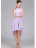 Lilac Chiffon Jewel Neckline Hi Low Short Prom Dress